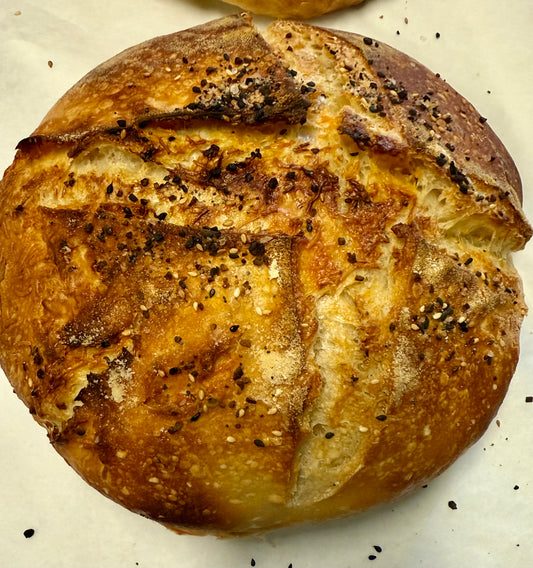 Everything but the Bagel and Cheddar Sourdough Bread Boule